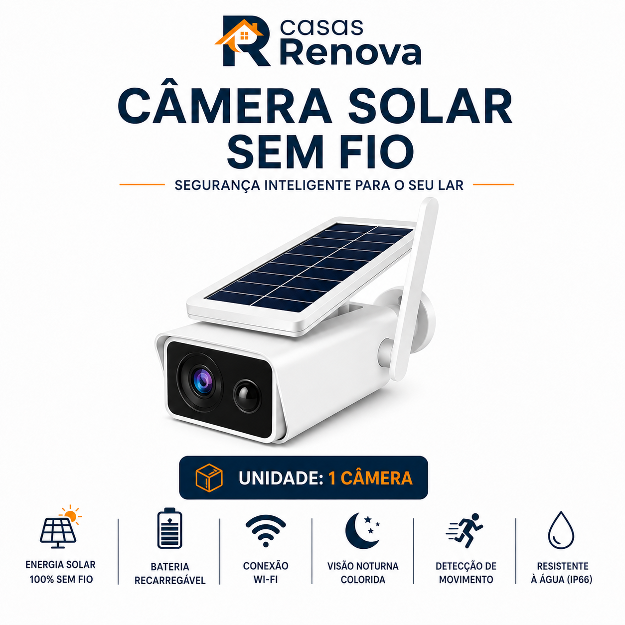 Câmera de Segurança Externa IP Wifi HD com Energia Solar