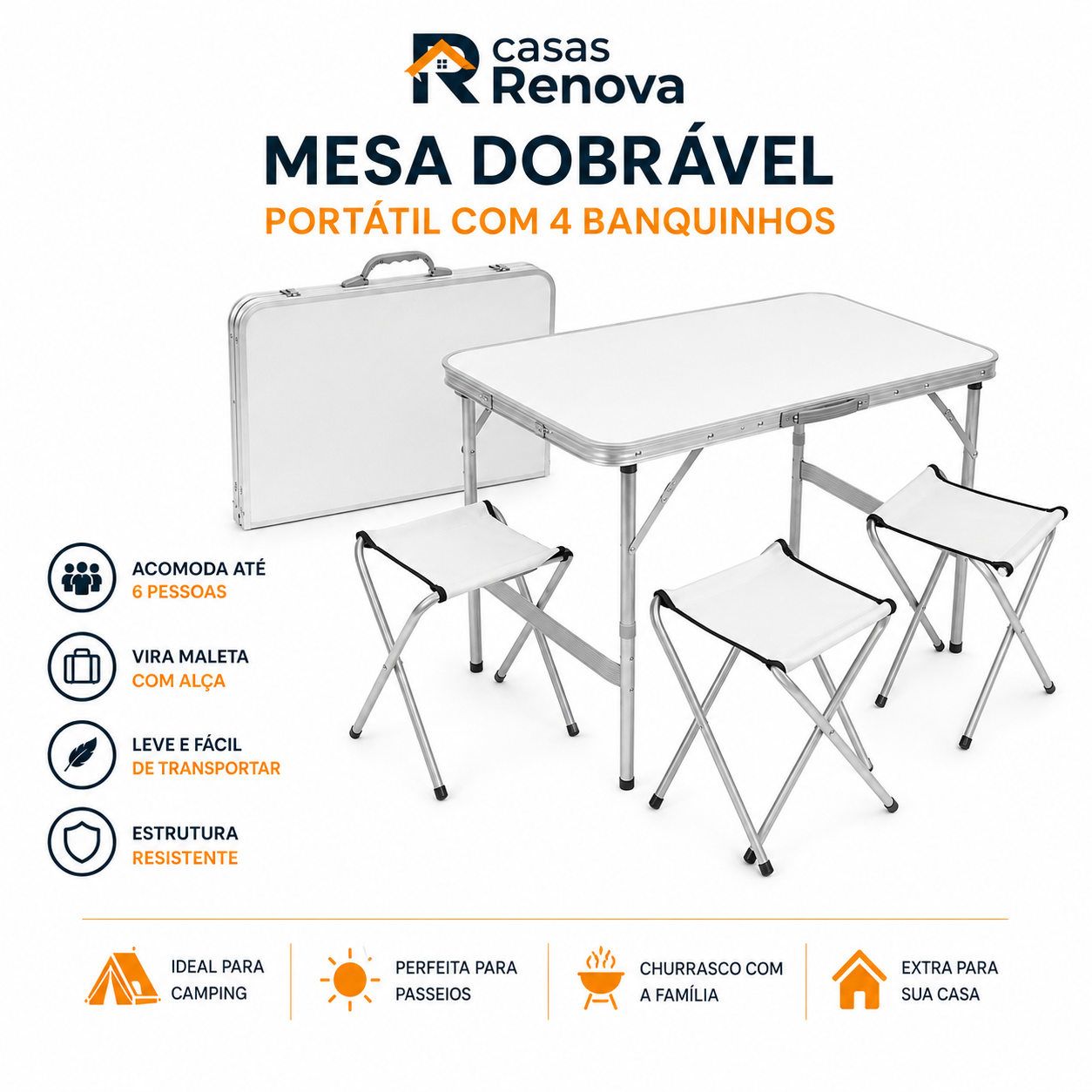 Mesa Dobrável Portátil com 4 Banquinhos dobráveis